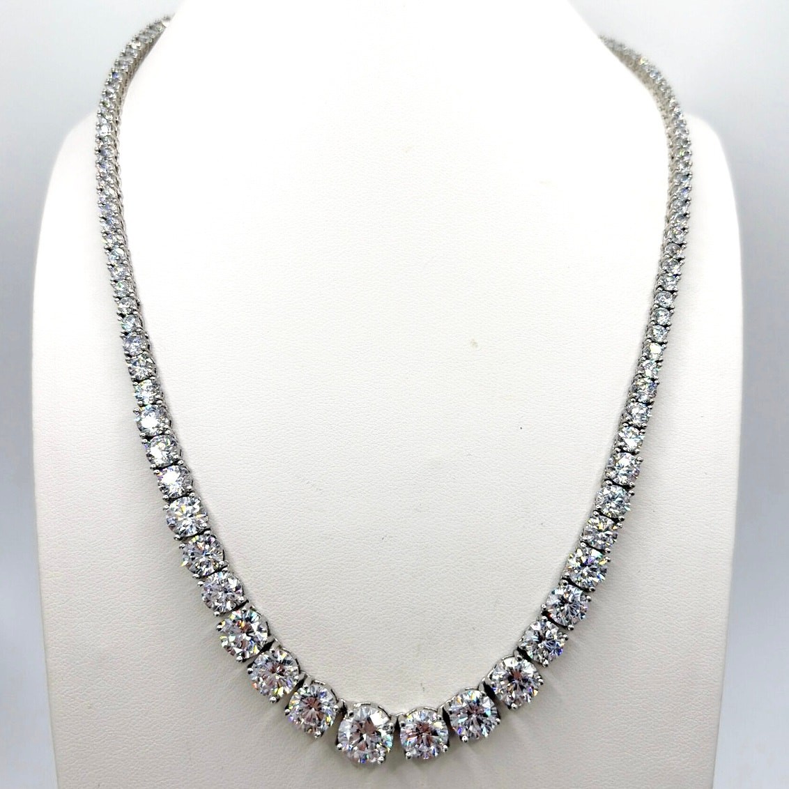 Rhodium and Silver Plated Gradient Zirconia Tennis Necklace 16”