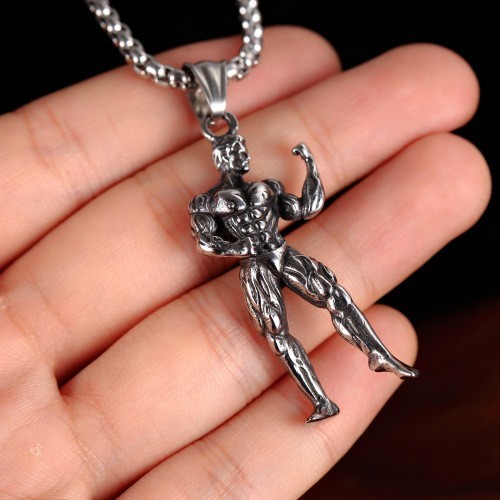 Mens Stainless Steel Fitness Workout Bodybuilding Pendant Necklace Chain Jewelry