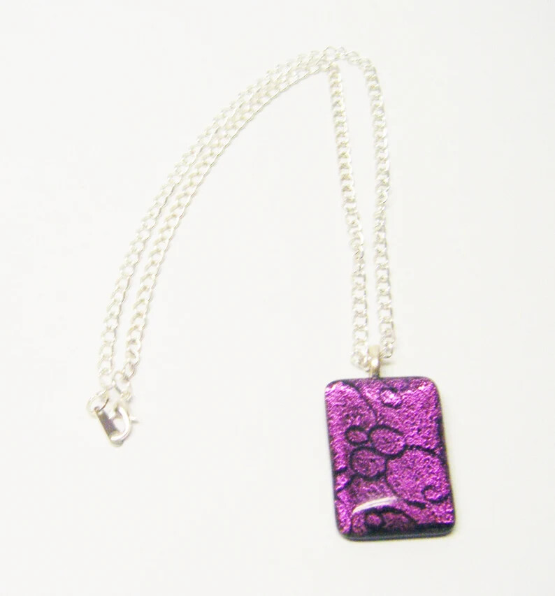 25x35mm Rectangle Purple Swirl Glass Pendant Necklace