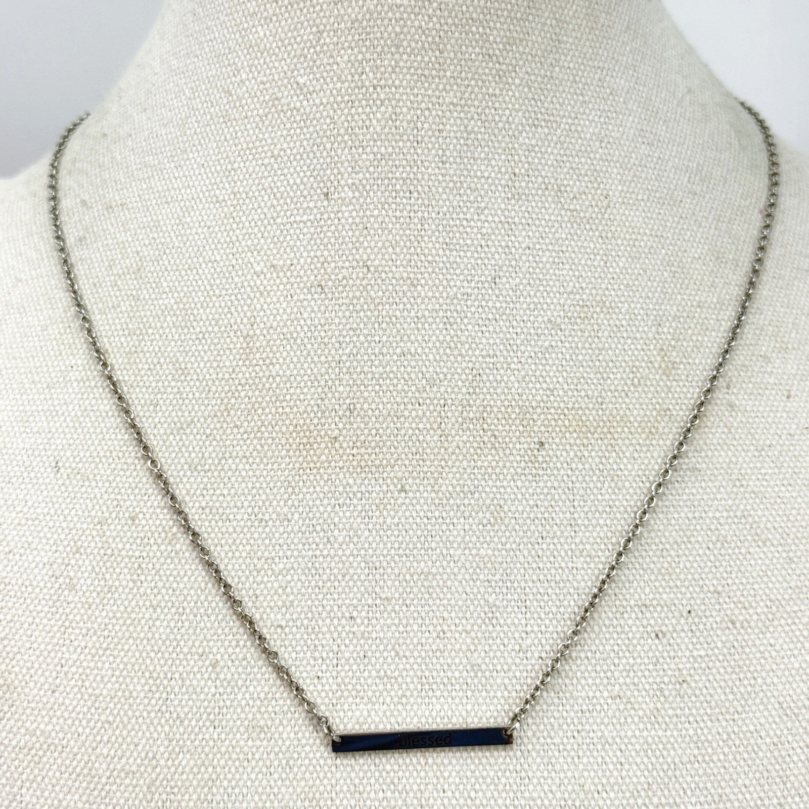 Juicy Couture Blessed Bar Necklace Silver Tone Engraved Crown Charm Adjustable
