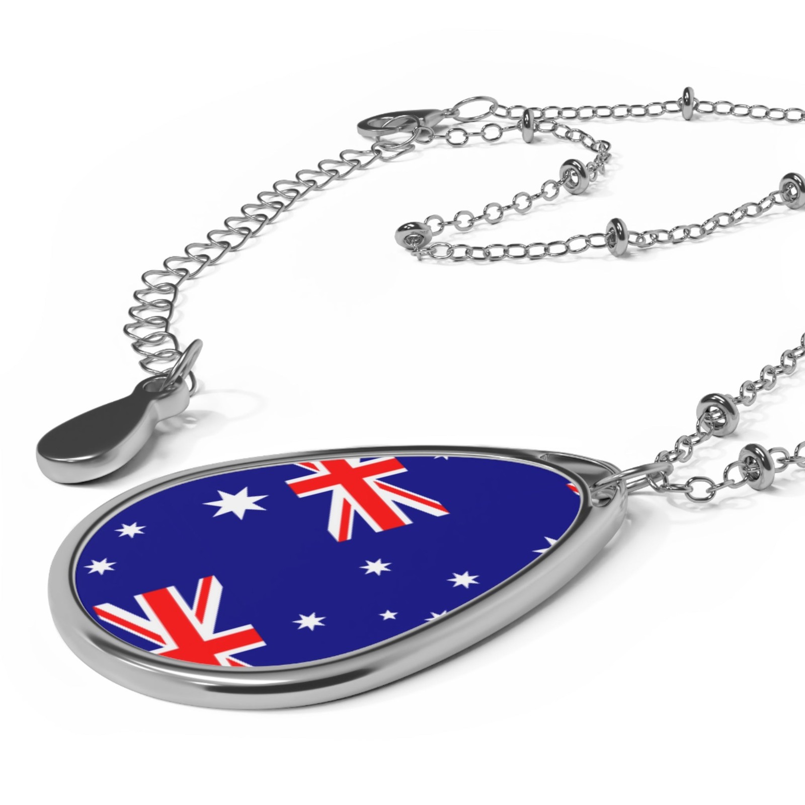 Australia Flag Oval Necklace – Australian Pride Jewelry – One Size / Silver