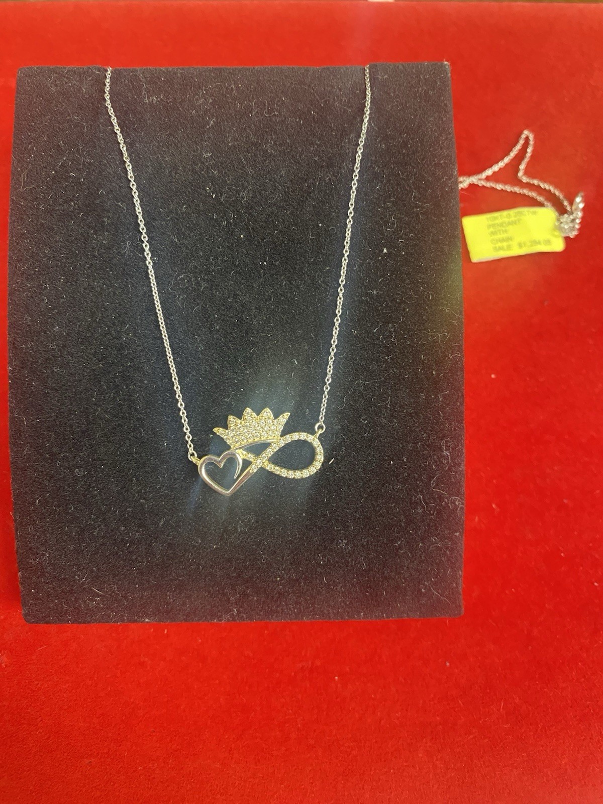 10K White Gold natural Diamond Heart Infinity Crown Pendant chain #00783139