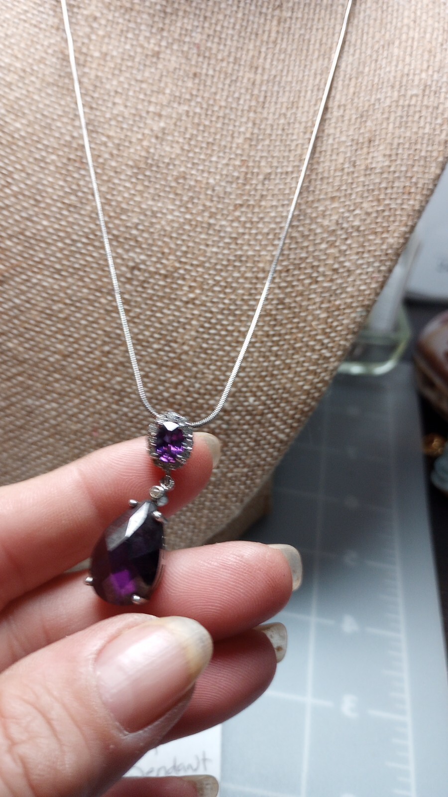 925 Marked Chain Amythest Oval,round Purple,colorless Stoned 18″necklace
