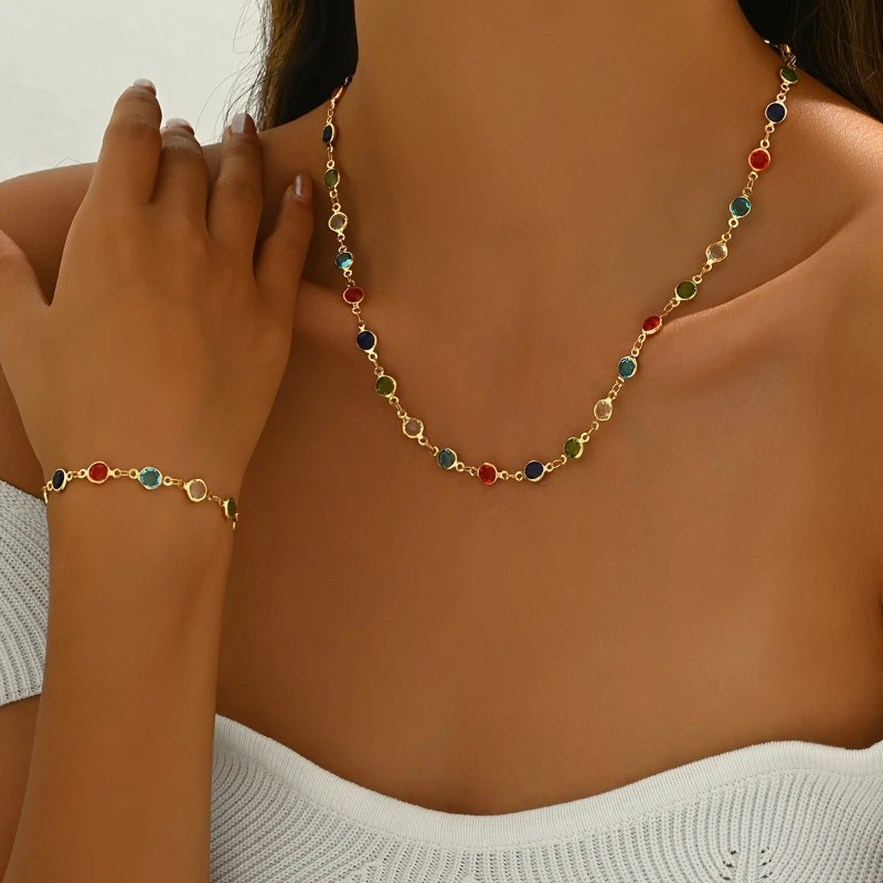 Women’s Necklace Bracelet Pendant 18K Gold Plated Stainless Steel Chain Jewelry