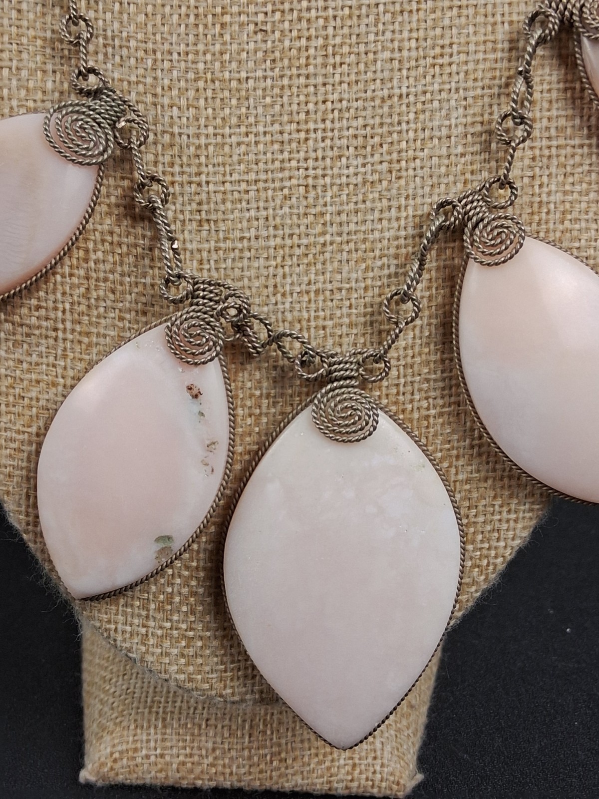 Artisan Pink Queen Conch Shell Necklace Wired Coiled 5 Cabochon Statement Boho