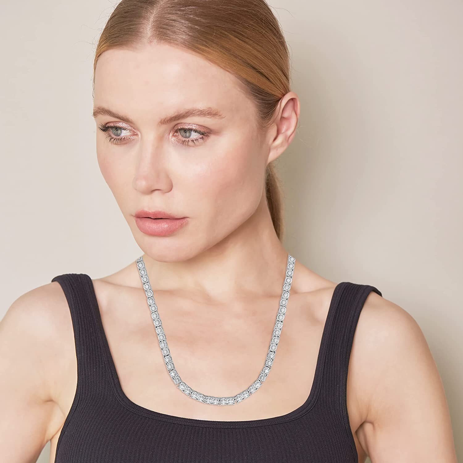 2.00 Carat Diamond, Prong Set Sterling Silver Miracle Plated Round-cut Necklace