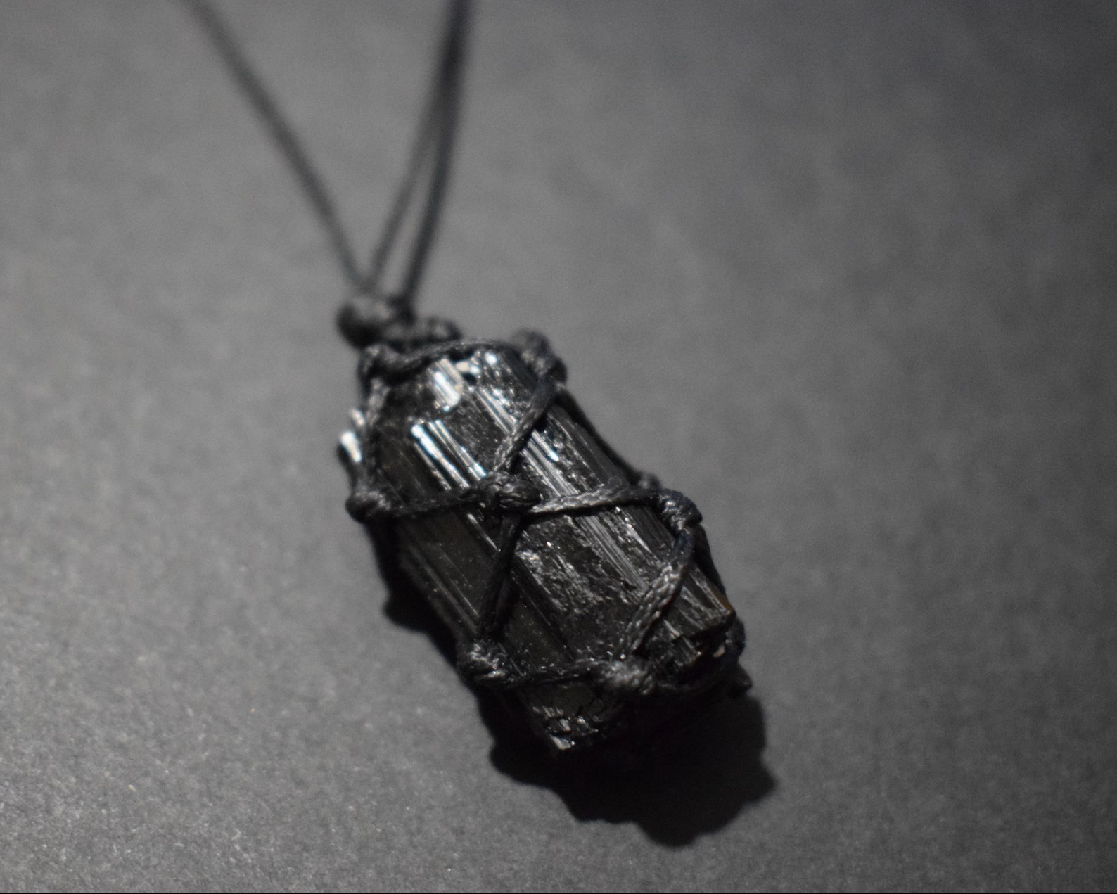 Natural Raw Black Tourmaline Warped Pendant Amulet Protection Stone Necklace