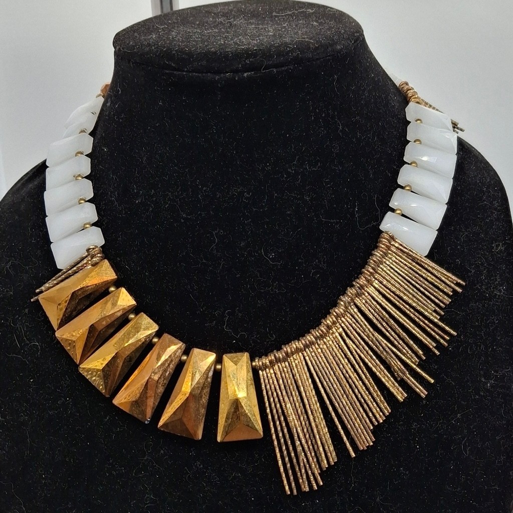 Nakamol Designer Brass and White Geometric Necklace