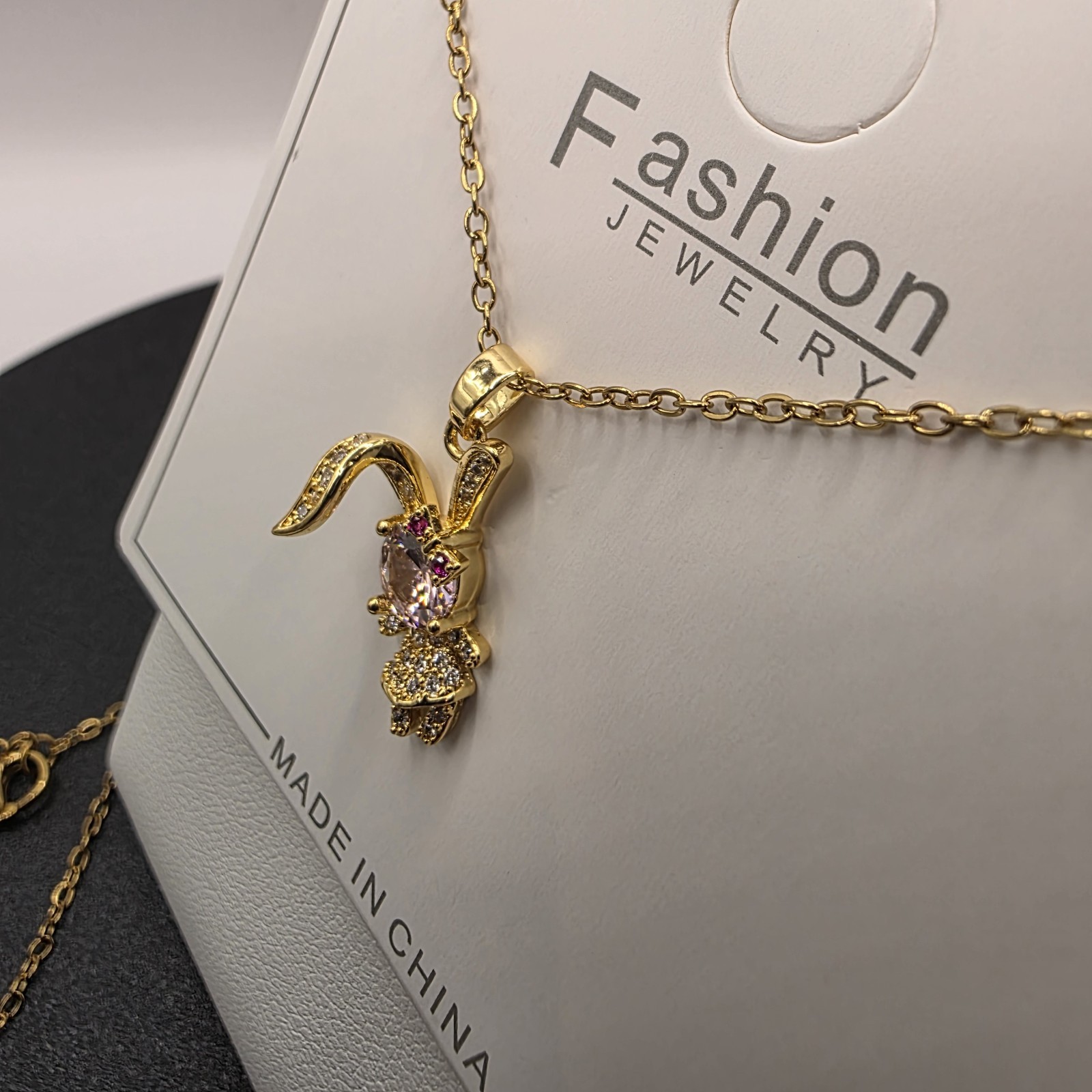 Stainless Steel Copper Plated 16″Necklace w/19mm Cz Rabbit Pendant