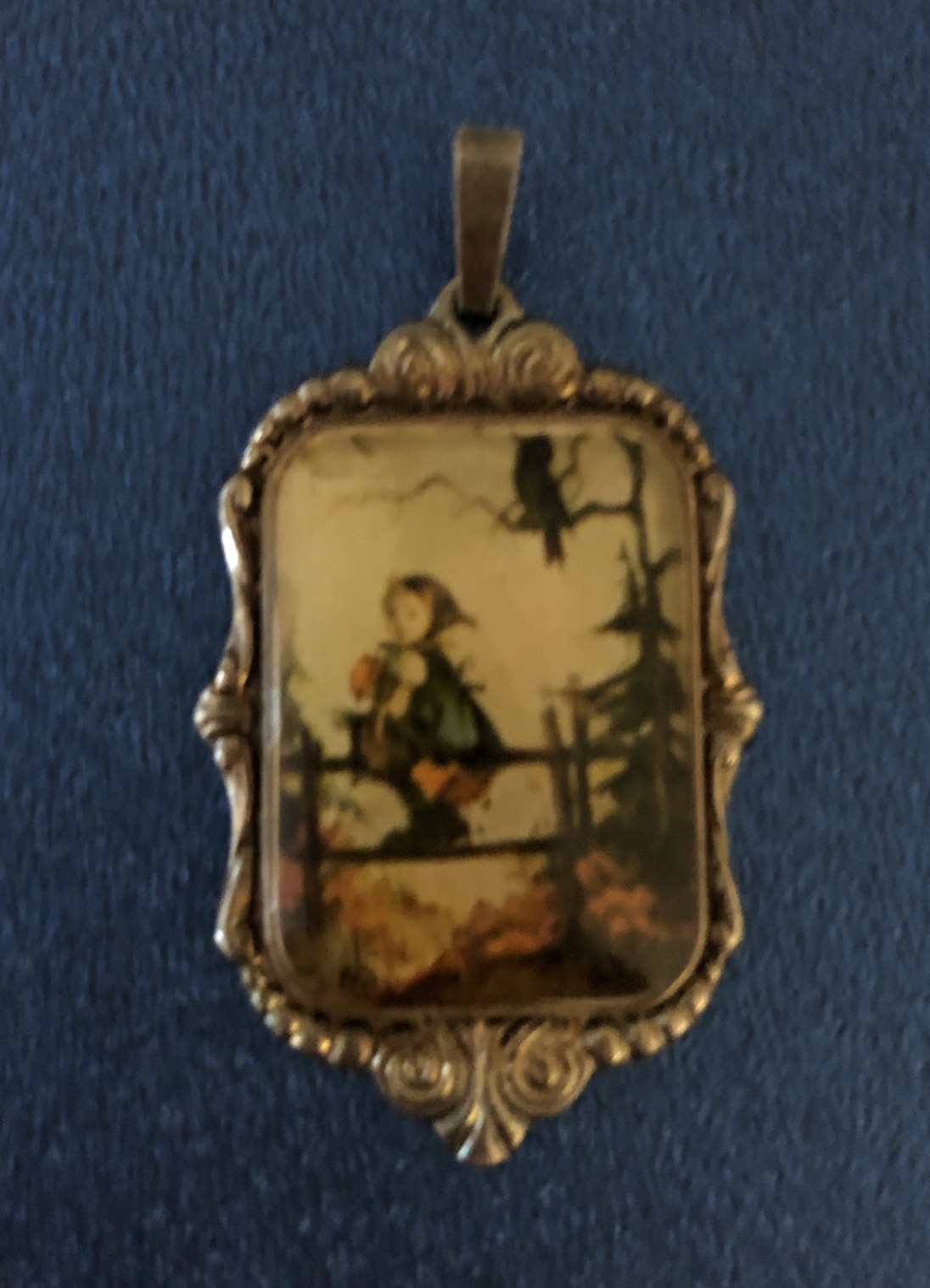 Hummel Pendant 1982 ARS Edition Little Girl On Fence West Germany Silver Plated