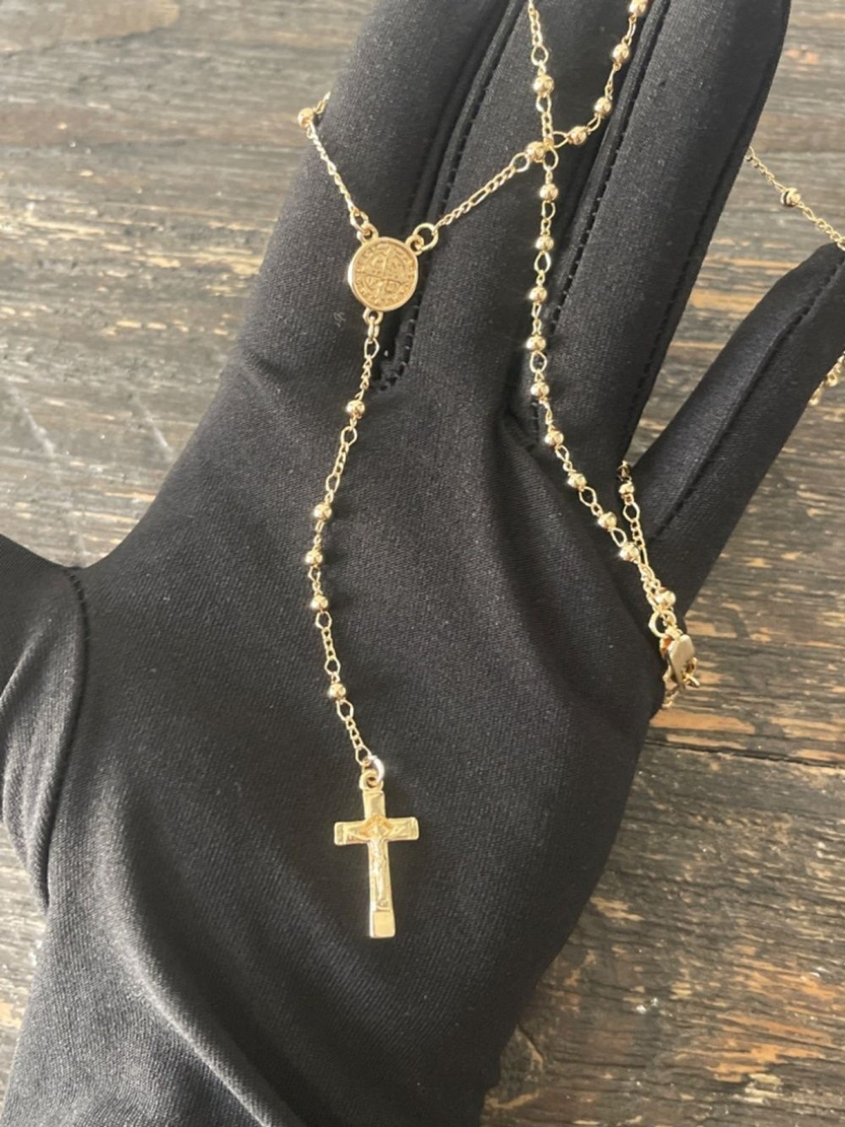 Religious Rosary with Cross Pendant – Quality Laminated Yellow Gold – 20″ Chain