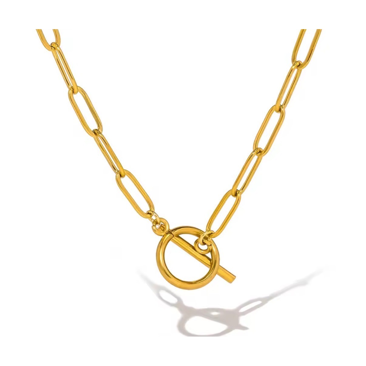 Gold Paperclip Chain Toggle Necklace Minimalist Link Layering Jewelry