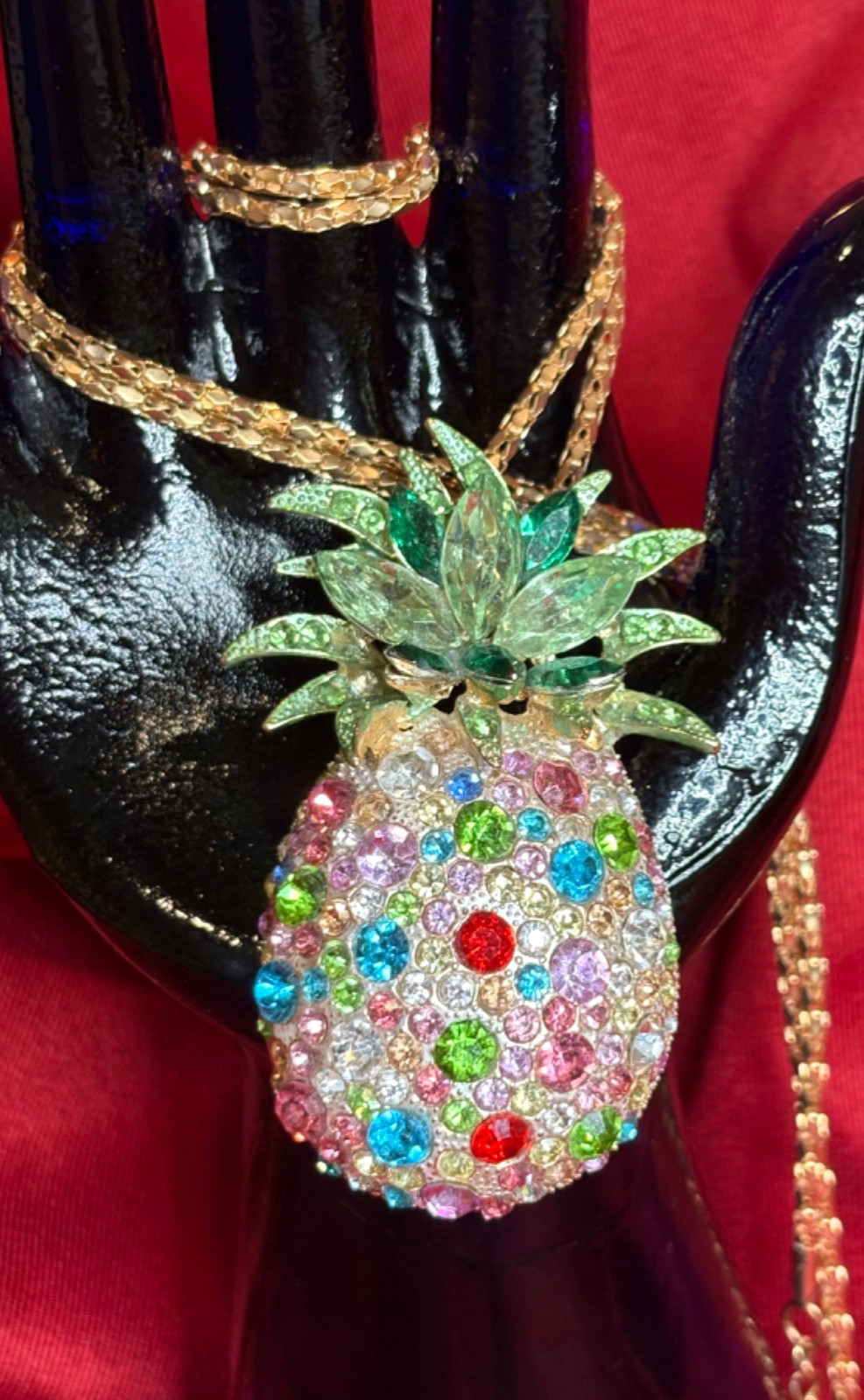 BETSEY JOHNSON Sparkling Large Pineapple Multicolor Crystal Pendant Necklace VGC