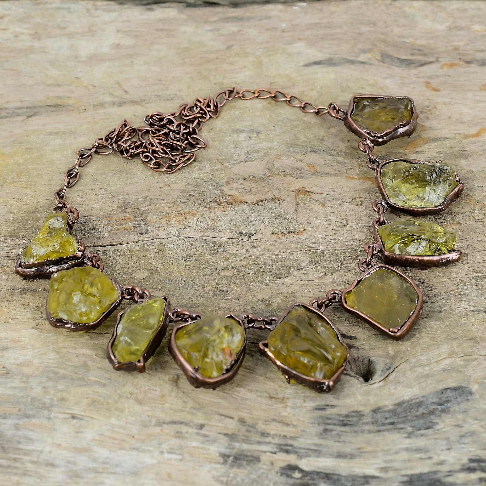 Citrine Rough Copper Gift For Mom Electroformed Chain Adjustable Necklace 18.0″