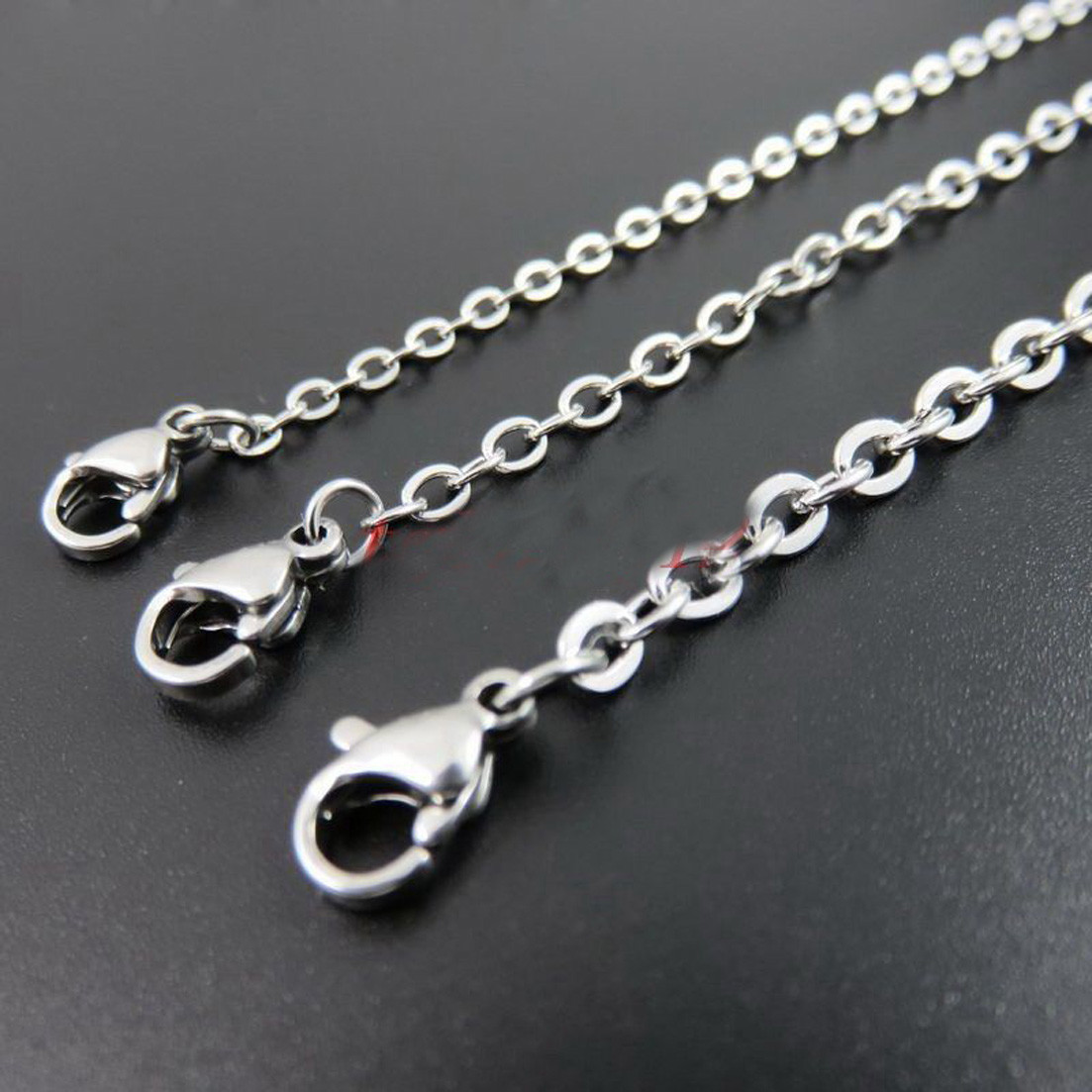 5-100pcs Wholesale Stainless Steel Silver Oval Cross Chain Necklace 16in-40in