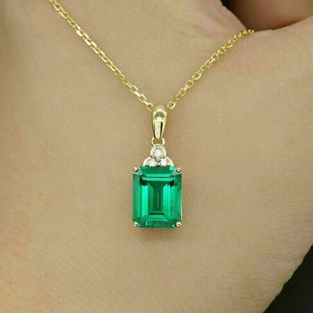 2Ct Emerald Simulated Emerald Diamond Pendant 14k Yellow Gold Plated 18” Chain