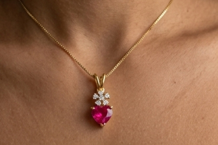 7ct Heart Simulated Pink Ruby/Diamond Anniversary Gift Pendant Rose Gold Plated