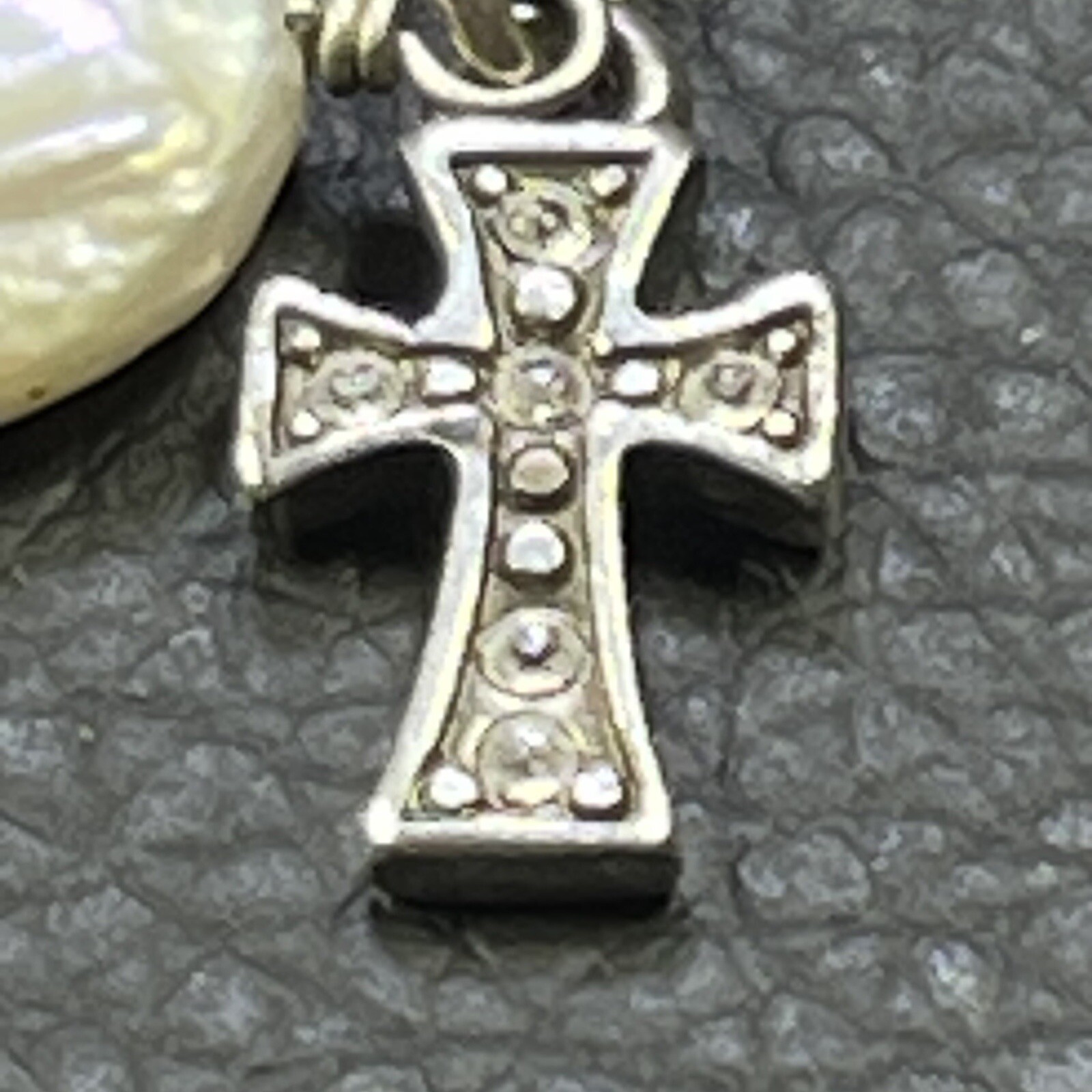 Brighton MARGARITA CROSS Silver Crystal Pearl Disc Pendants Necklace,
