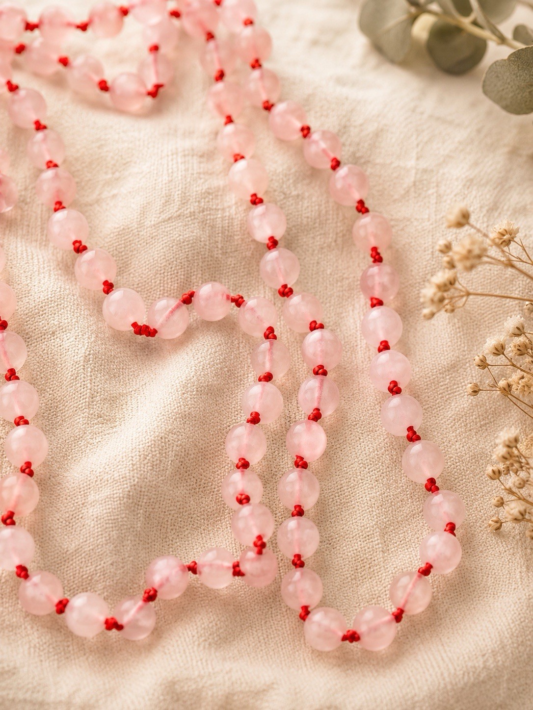 Pink Rose Quartz Mala Necklace | 6mm Knotted Gemstone Beads | Heart Chakra