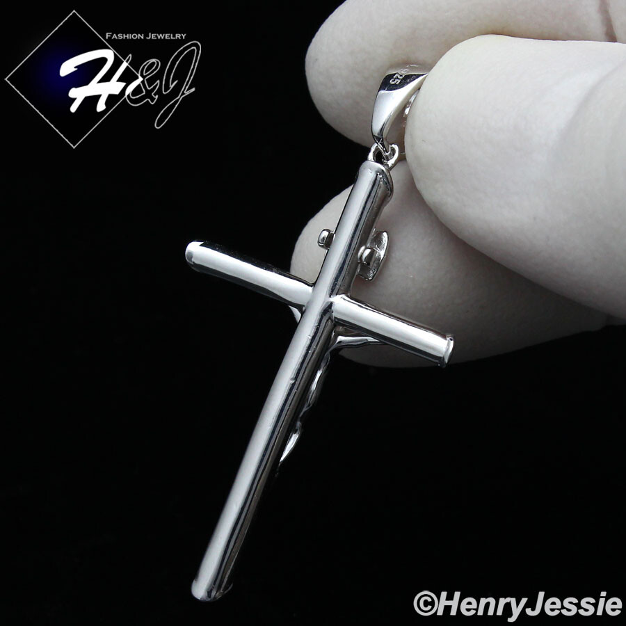 24″MEN 925 STERLING SILVER 2MM MIAMI CUBAN CURB CHAIN JESUS CROSS PENDANT*SP213