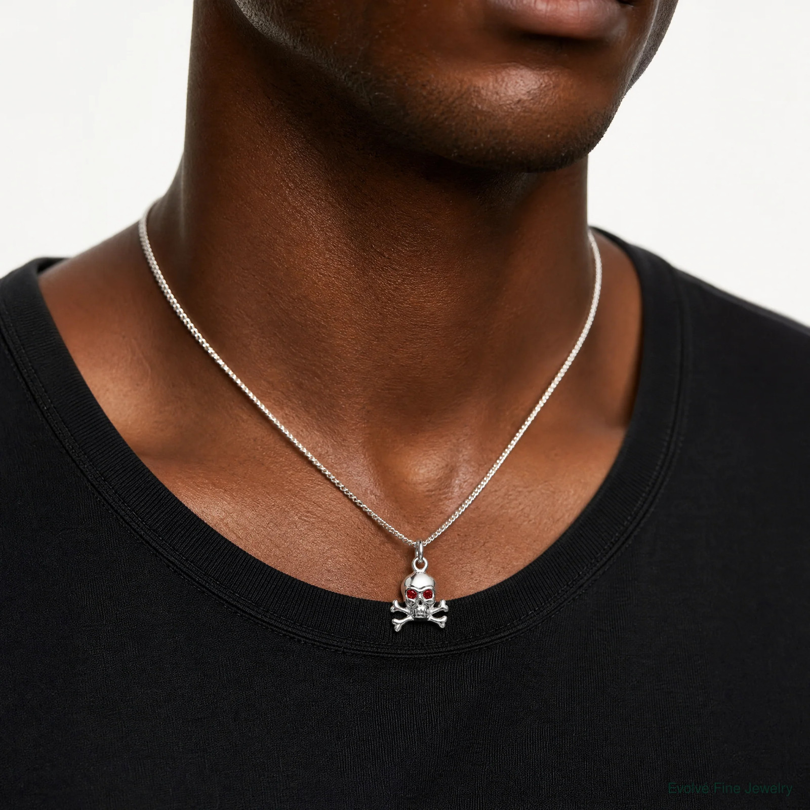 Sterling Silver Red CZ Skull Charm