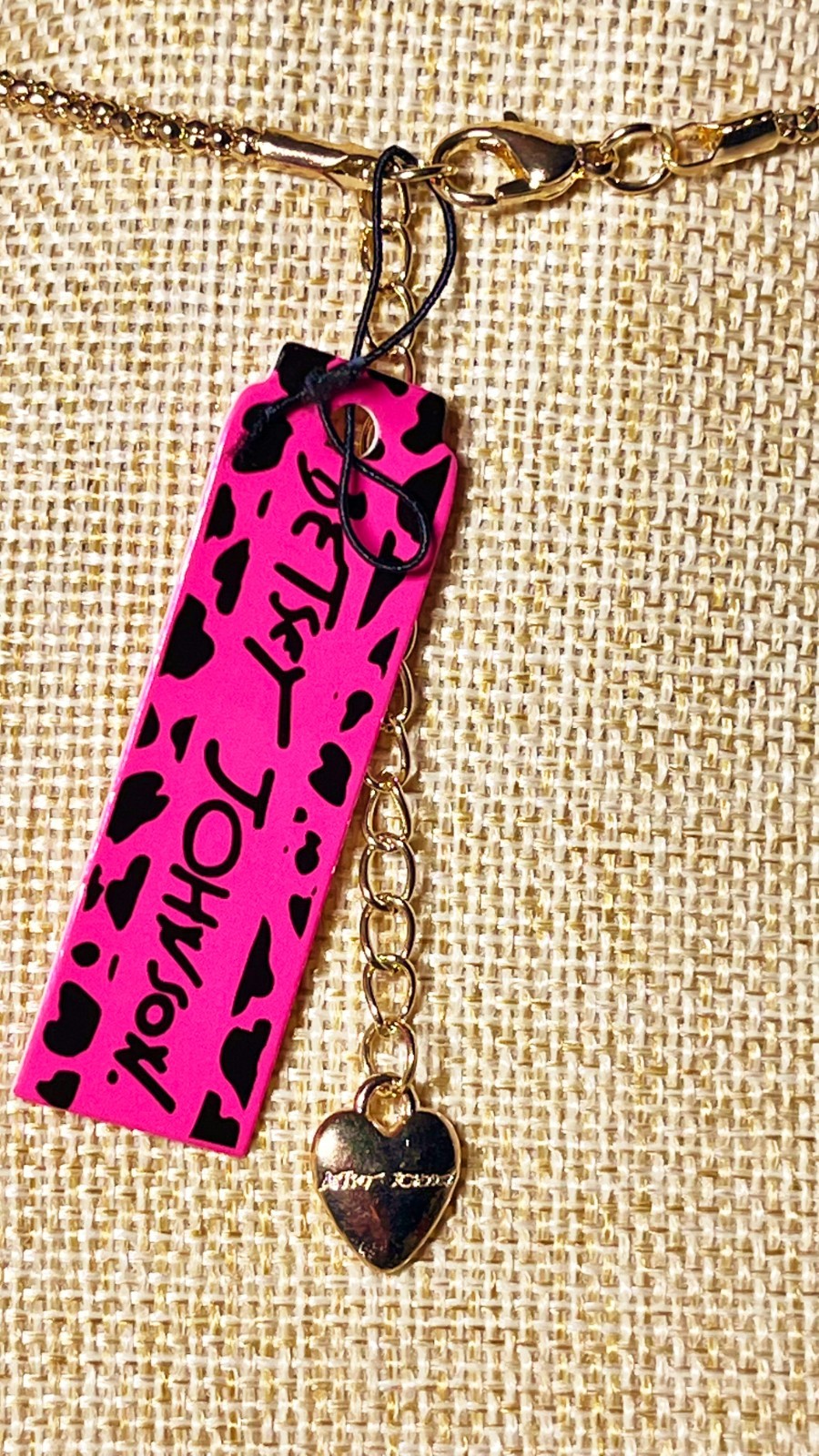 Betsey Johnson 2.5″ Pink & Red Teddy Bear Pendant Necklace 23″ Gold Tone