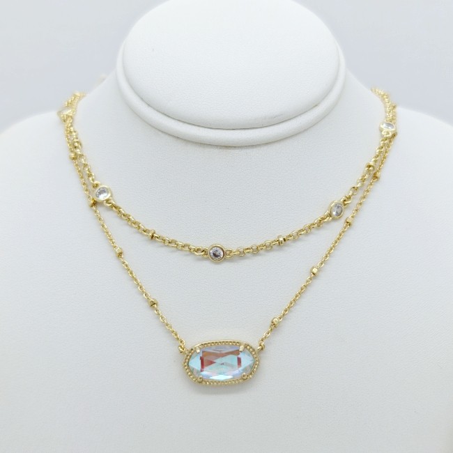 Kendra Scott Elisa Gold Crystal Multi Strand Pendant Necklace in Dichroic Glass