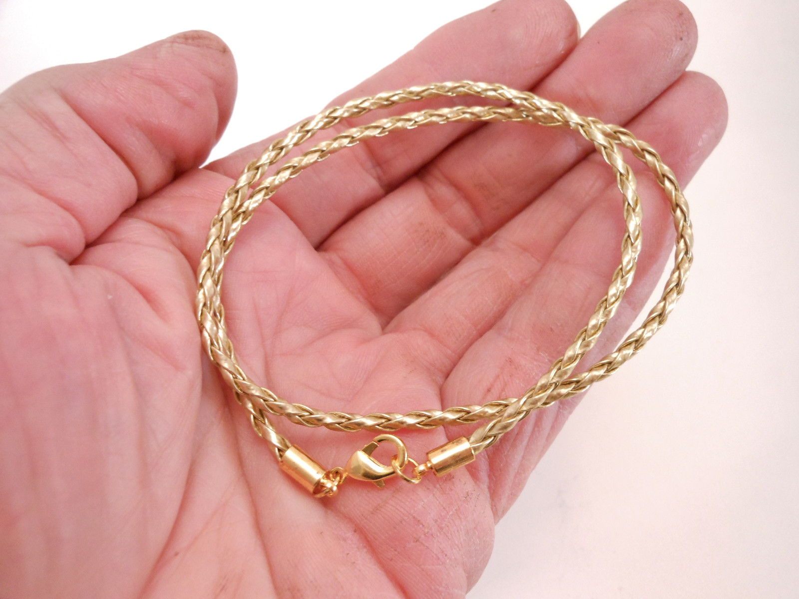 Gold Braided 3mm Leather Faux Cord Surfer Choker Necklace with Lobster Clasp
