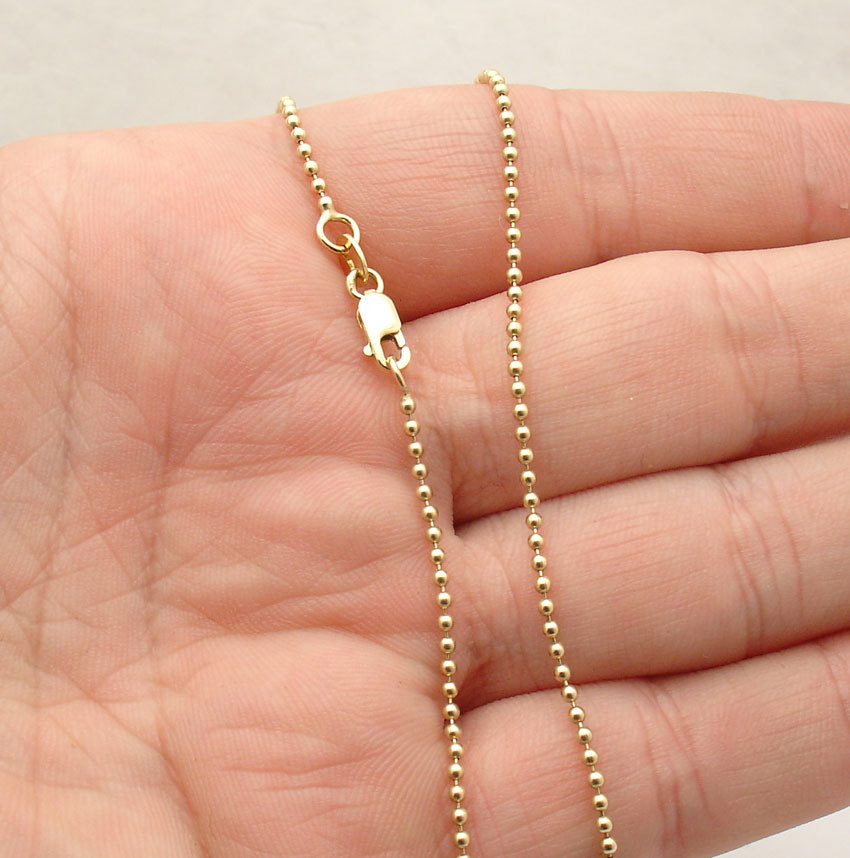 1.5mm All Shiny Round Bead Ball Chain Necklace REAL Solid 10K Yellow Gold