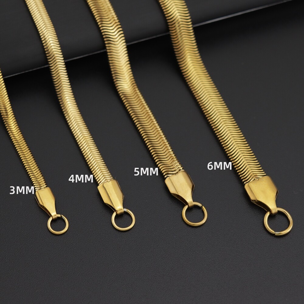 2.2-6mm Stainless Steel 18k Gold Plated Flat Snake Chain Necklace Women Men