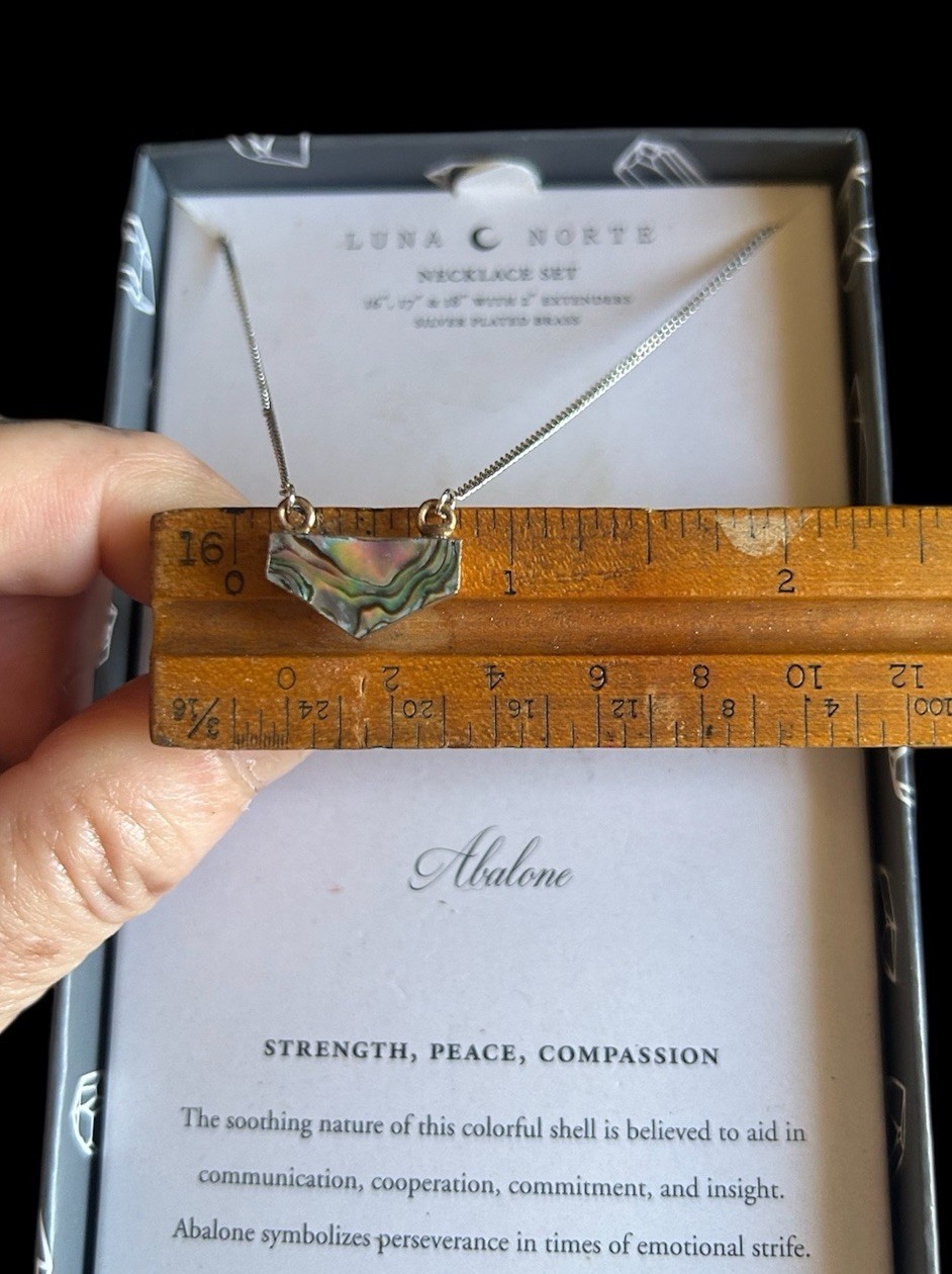 Luna Norte Abalone Silver Plated Brass Necklace 16-20” In Original Box NIB