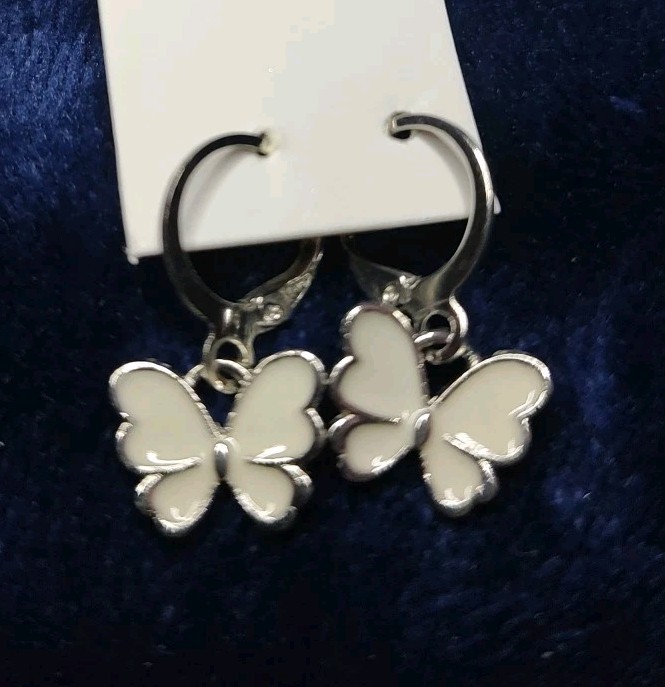 Silver Butterfly White Earrings Hoop Style Jewelry Men’s Women’s Children’s Hoop