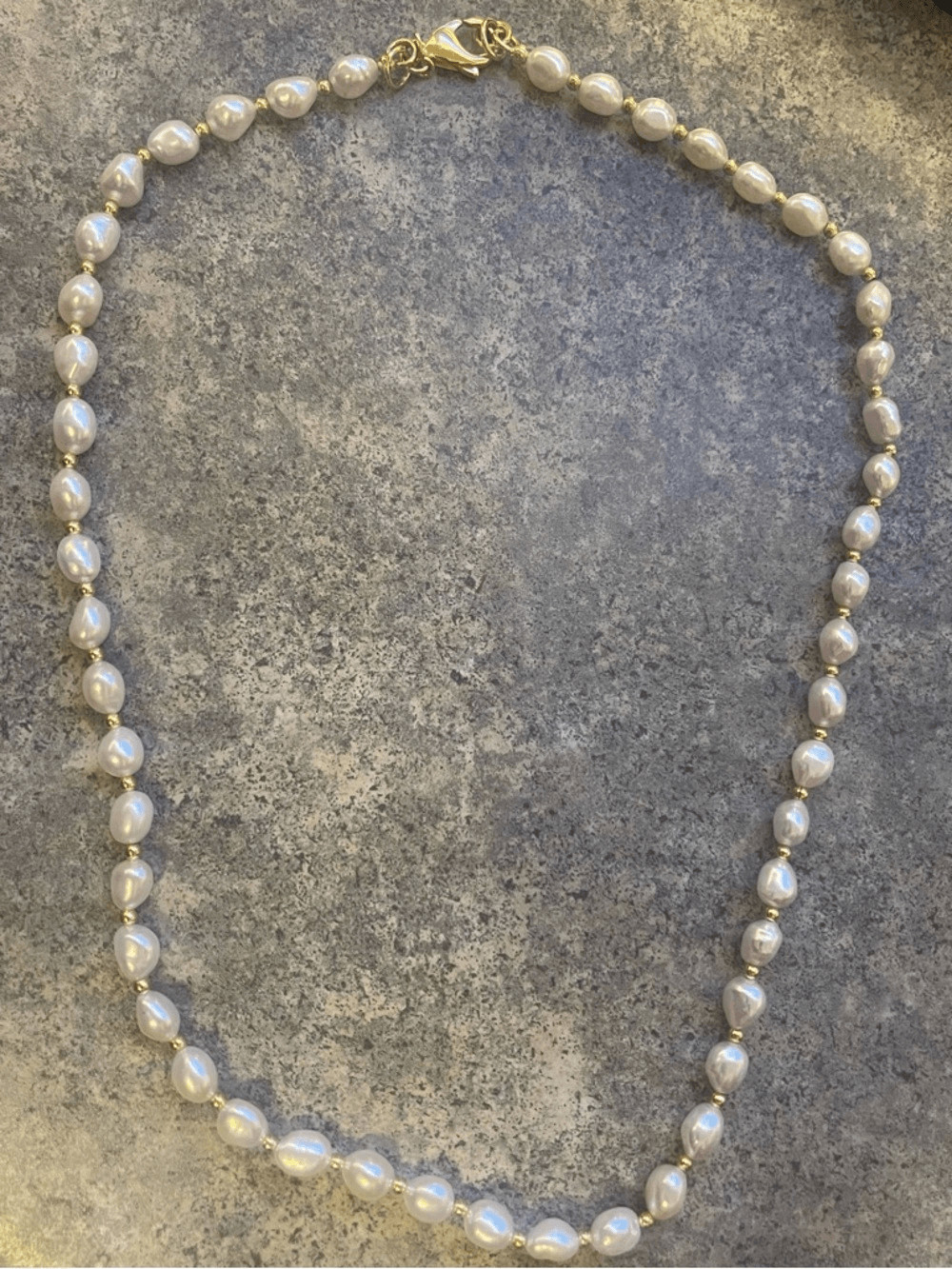 Classic Freshwater Pearl Necklace in White with Gold Beads in-between and Clasp