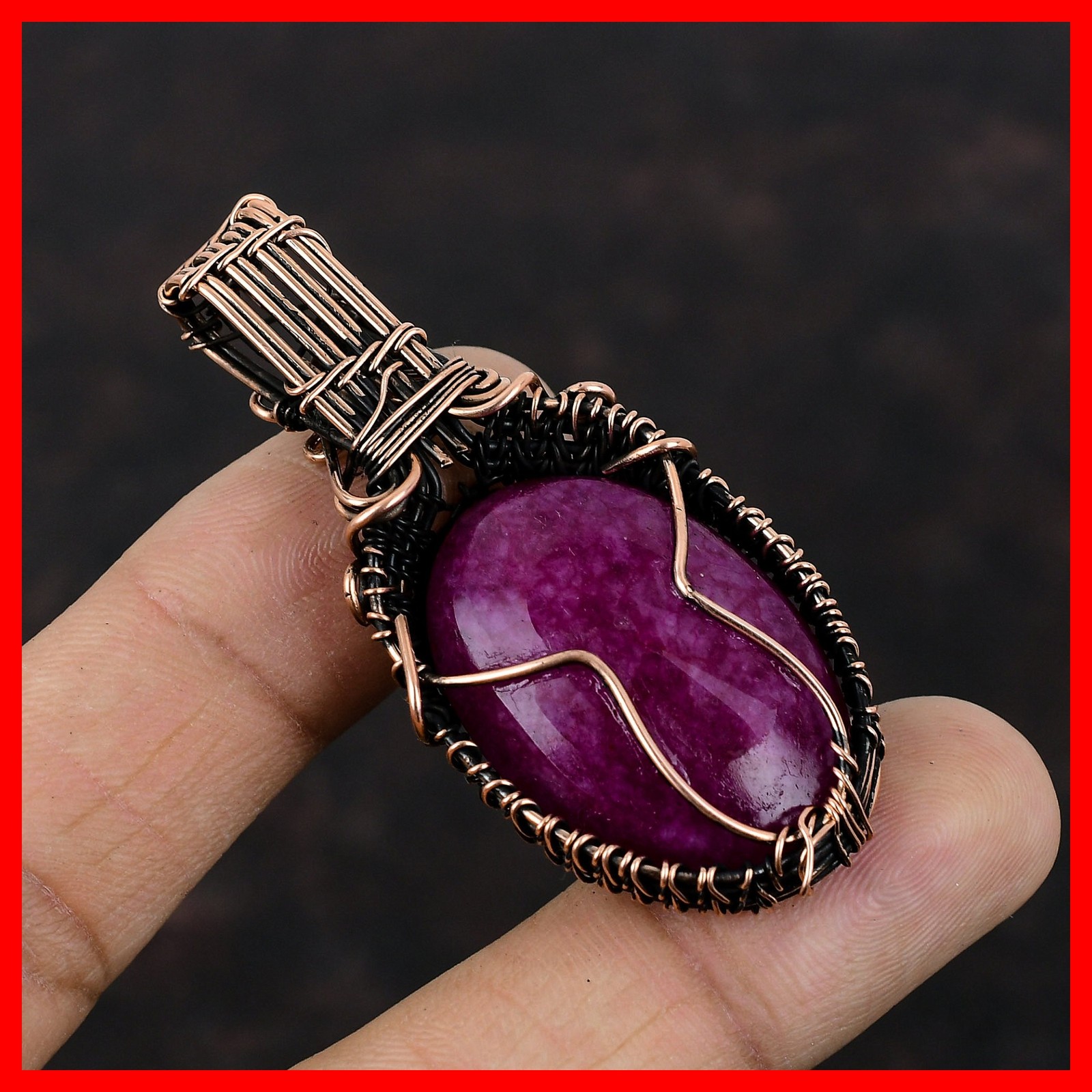 Kashmir Rubi Gemstone Engagement Artisan New Wire Wrapped Pendant Jewelry Copper