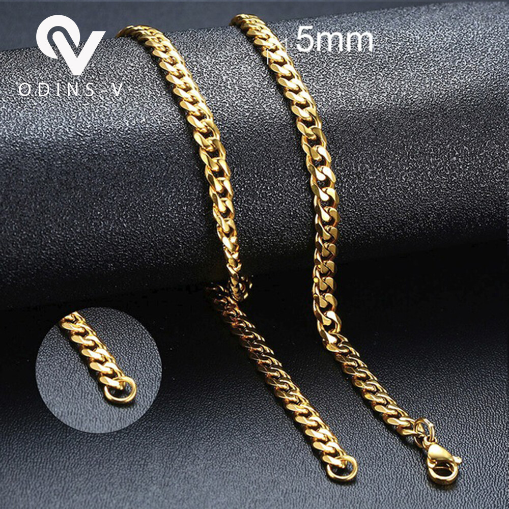 Mens Womens Chain Silver Gold Black Cuban Link Necklace 3mm 5mm 7mm 9mm 11mm 15m
