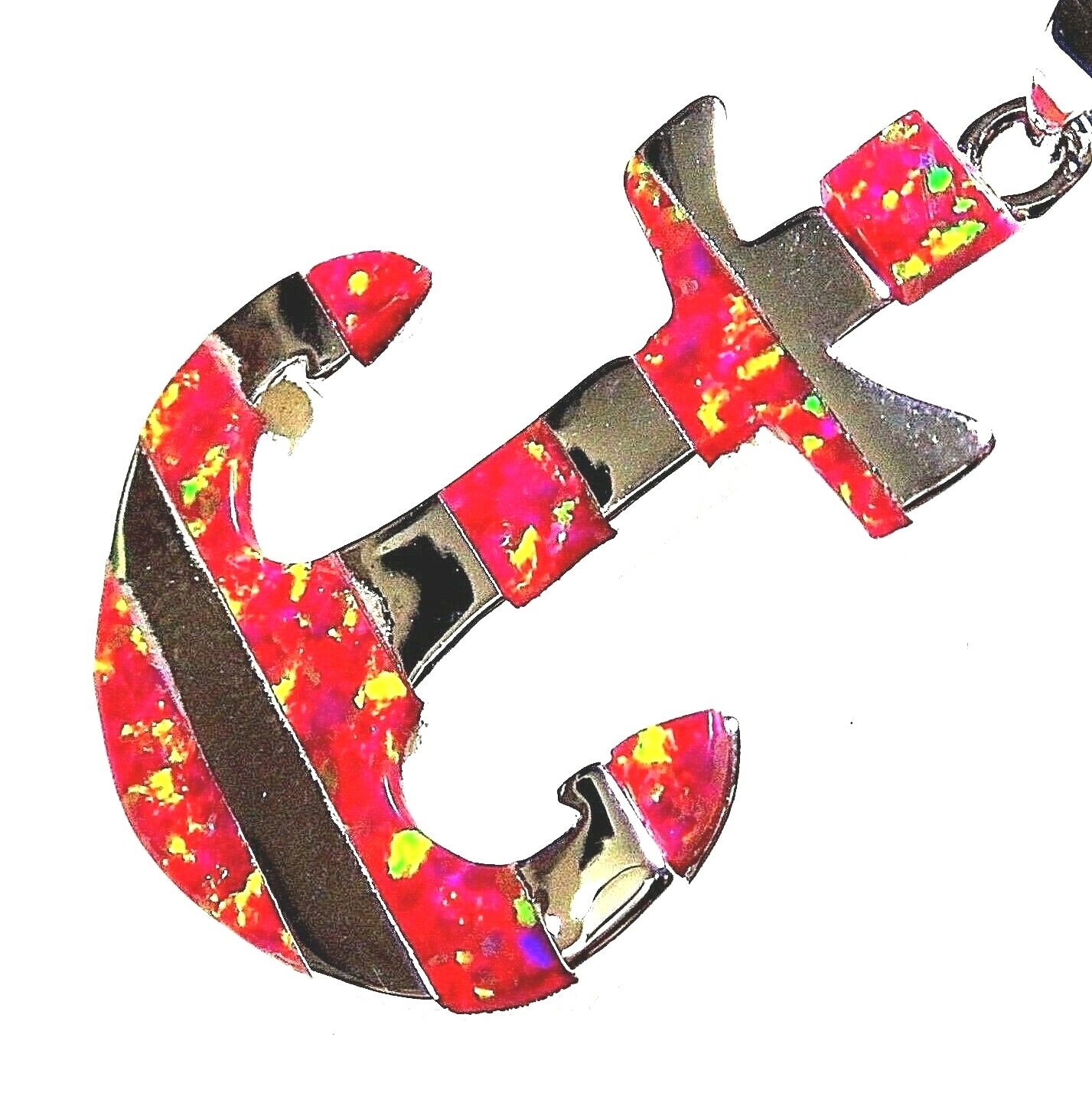 Silver Filled 925 Stamp Pendant Red Lab Fire Opal ANCHOR 1″
