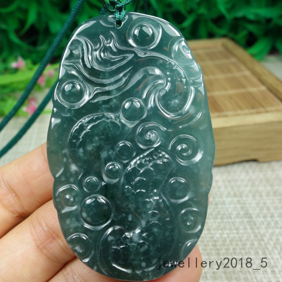 Certified Icy Green 100% Natural A jadeite Jade Pendant~Dragon 龙 生意兴隆