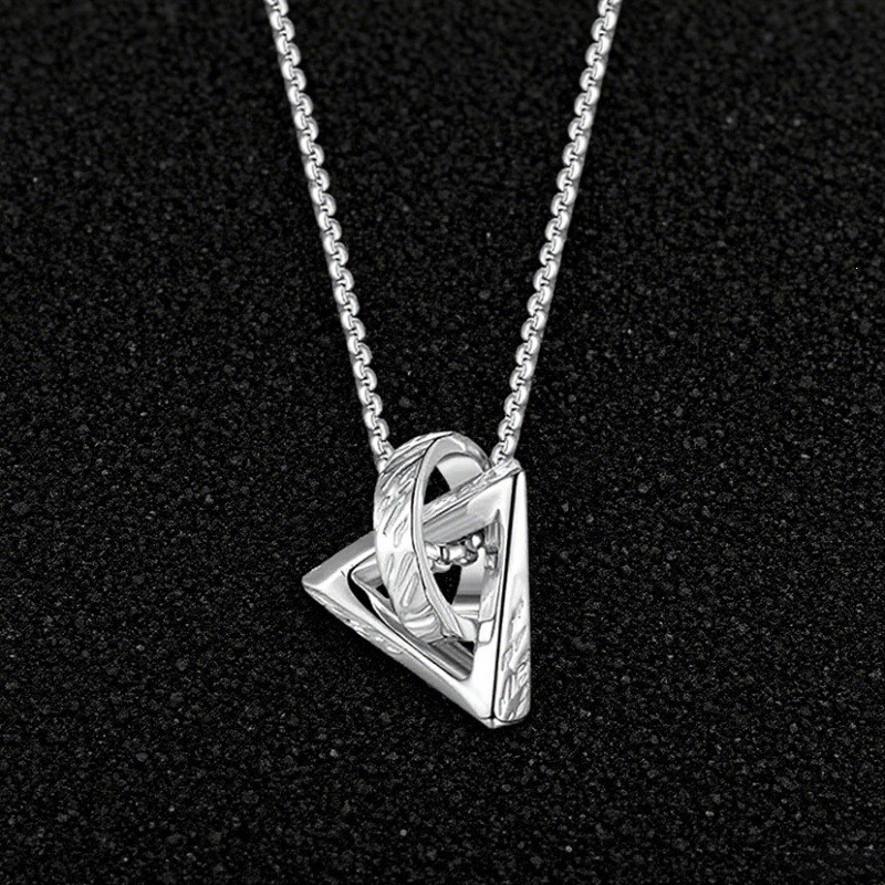 Triangle Ring Interlock Pendant Necklace Stainless Steel Silver Unisex Choker