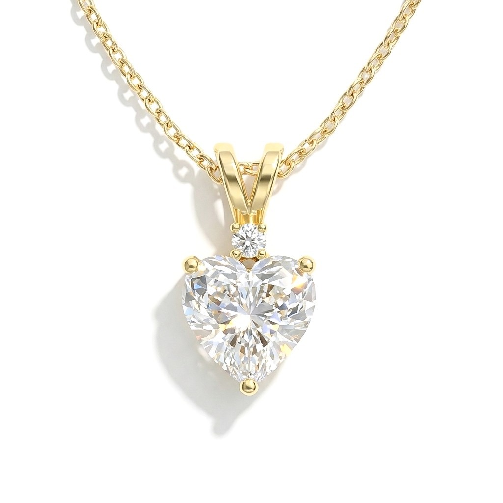 Gold Heart Necklace with Simulated Diamond, Romantic Diamond Pendant For Women
