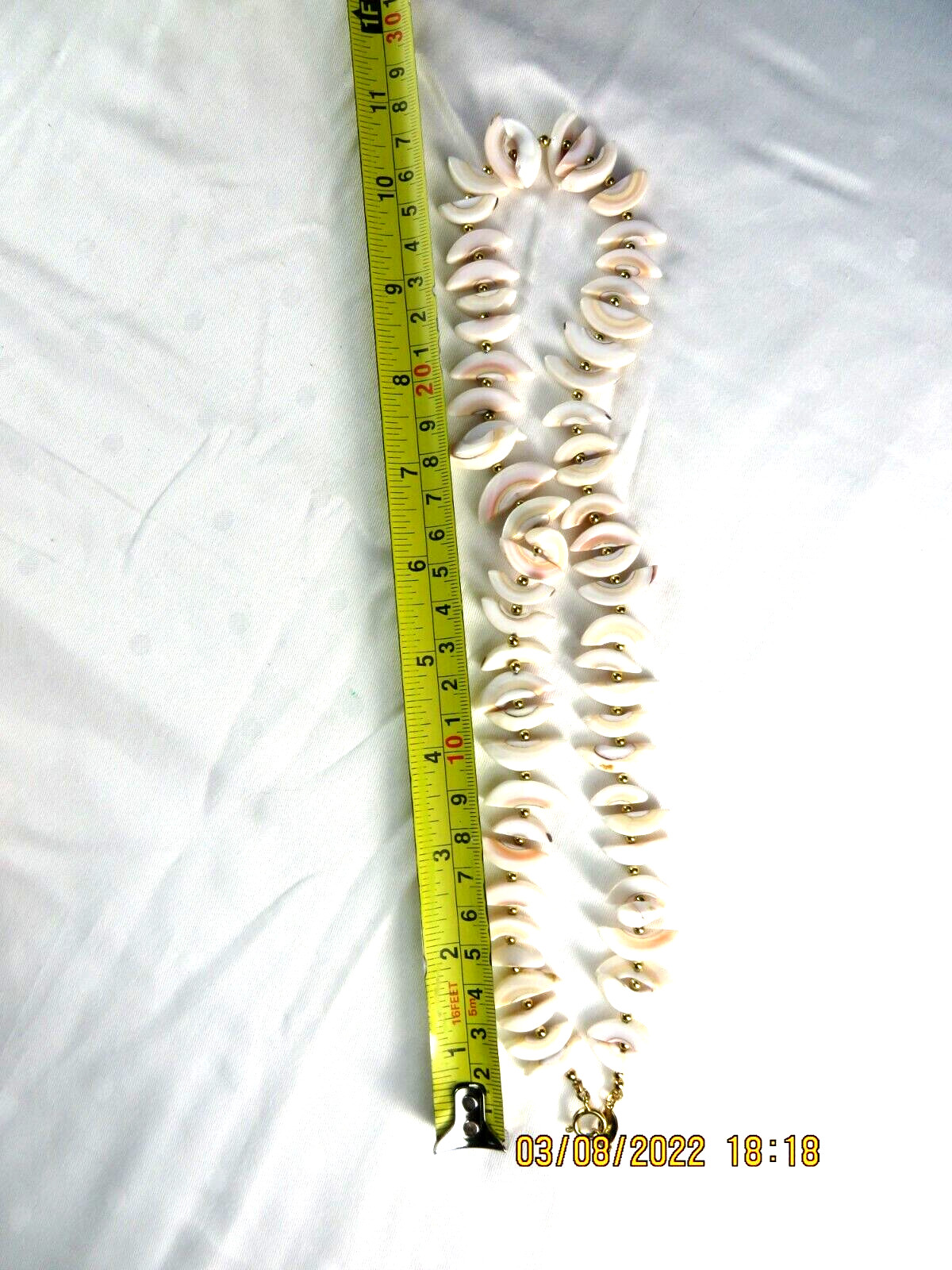 FREIRICH NWOT Natural Shell White 1/2 Moon-Crescent Gold Tone Balls 10″ Necklace