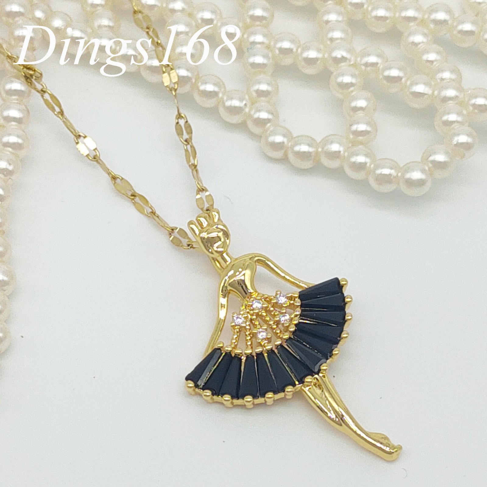 18K Yellow Gold Filled Crystal Ballet dancer + Lip Chain Necklace, SHIP FROM USA