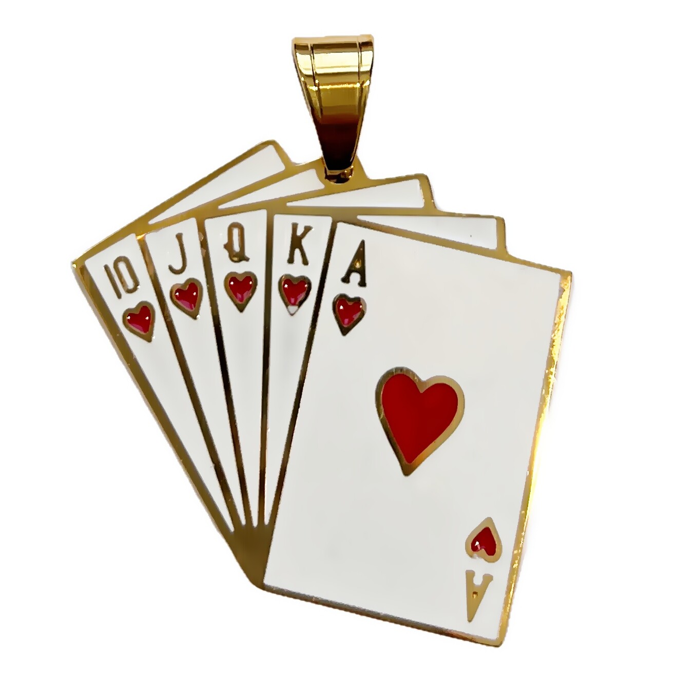 18K Gold Plated Stainless Steel Hearts Royal Flush Poker Playing Cards Pendant