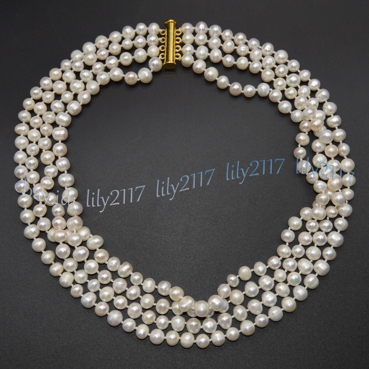 4 Rows Real Natural White Akoya Freshwater Pearl Beads Necklace 17-20”