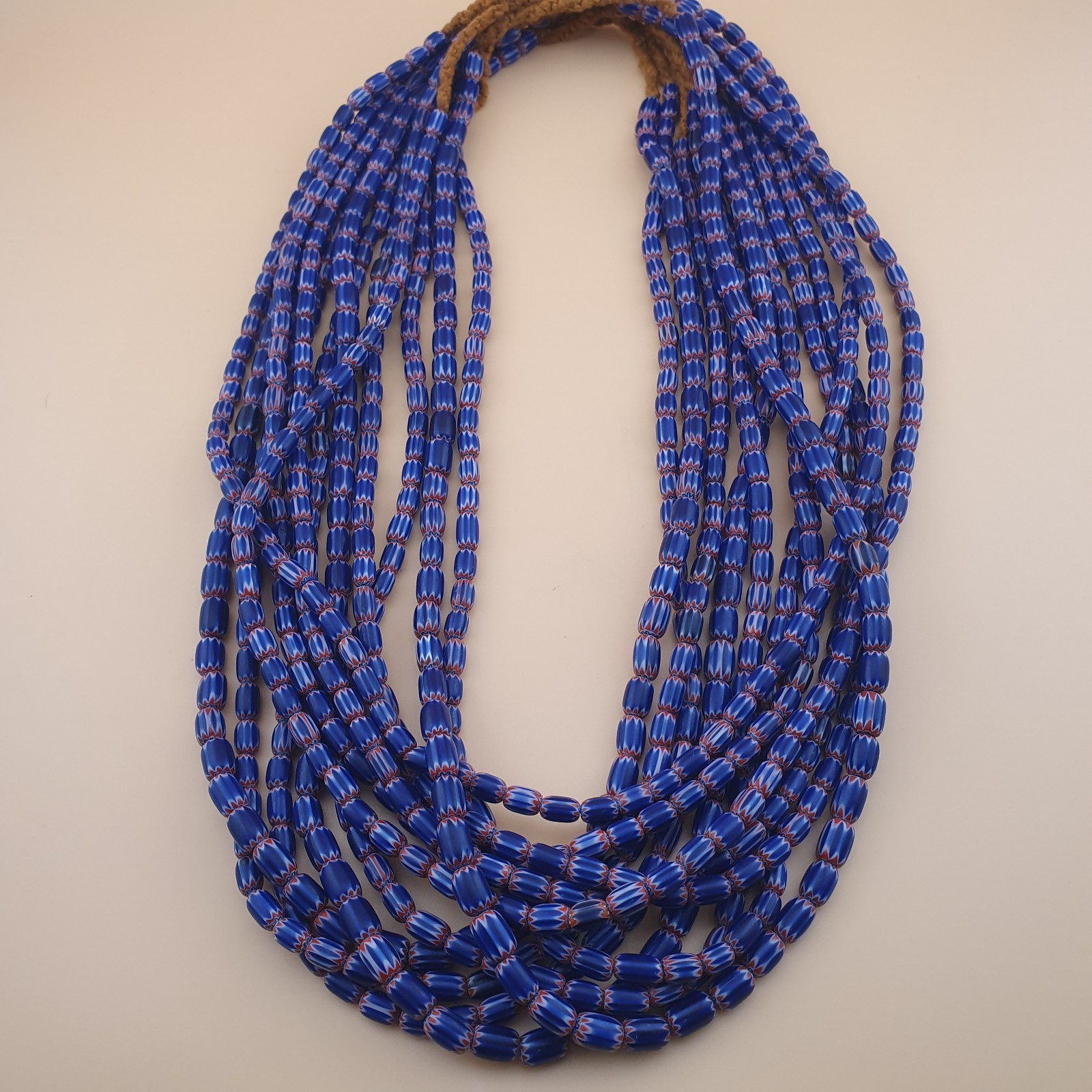 Tiny Blue Venetian Style Chevron Beaded Necklace