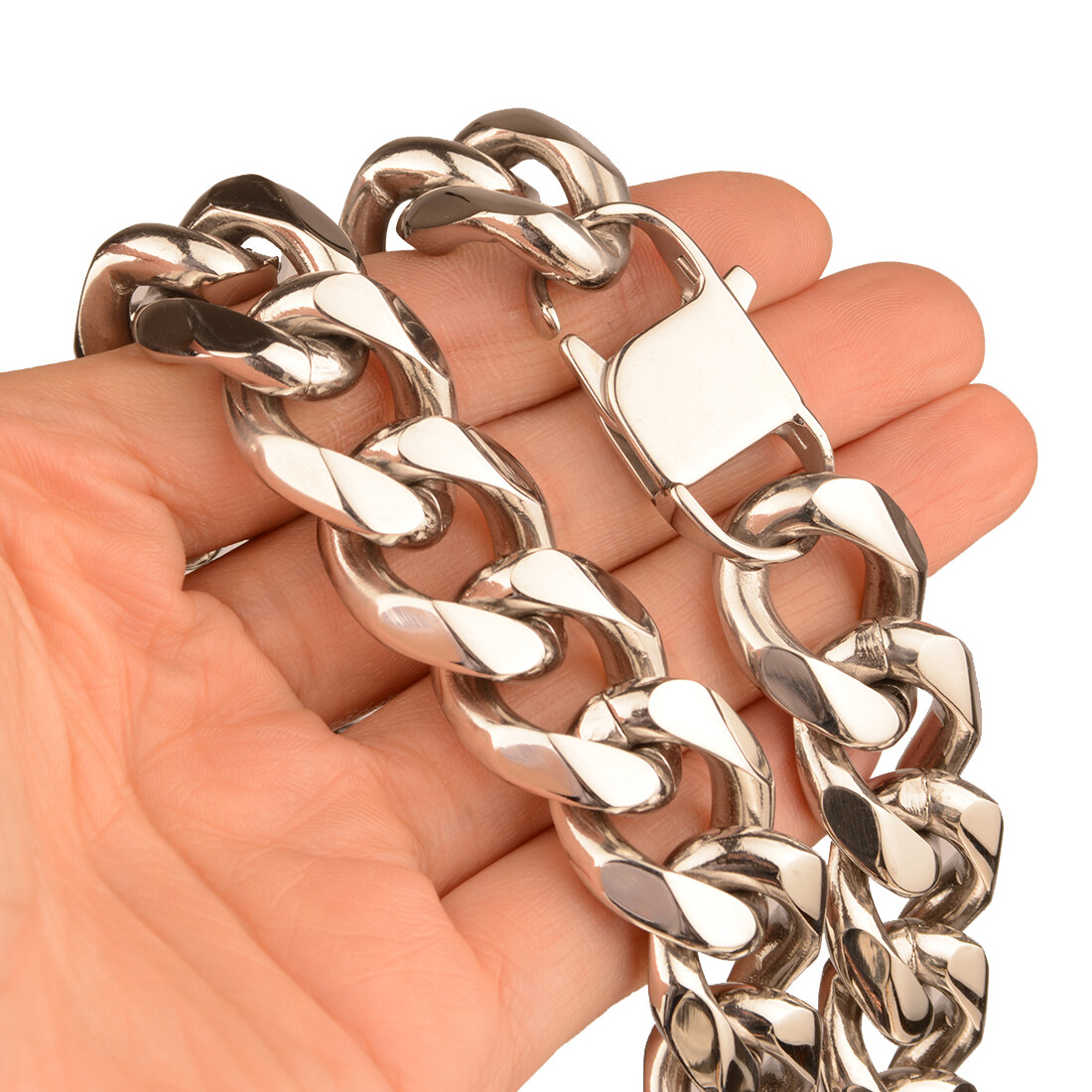 19mm 24″ Silver Heavy Men’s Chain 316L Stainless Steel CURB Cuban Link Necklace