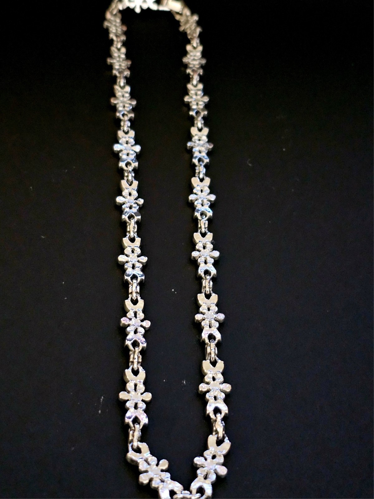 Silver Plated White Cubic Zirconia Flower Stated Elegant Floral Necklace 16in