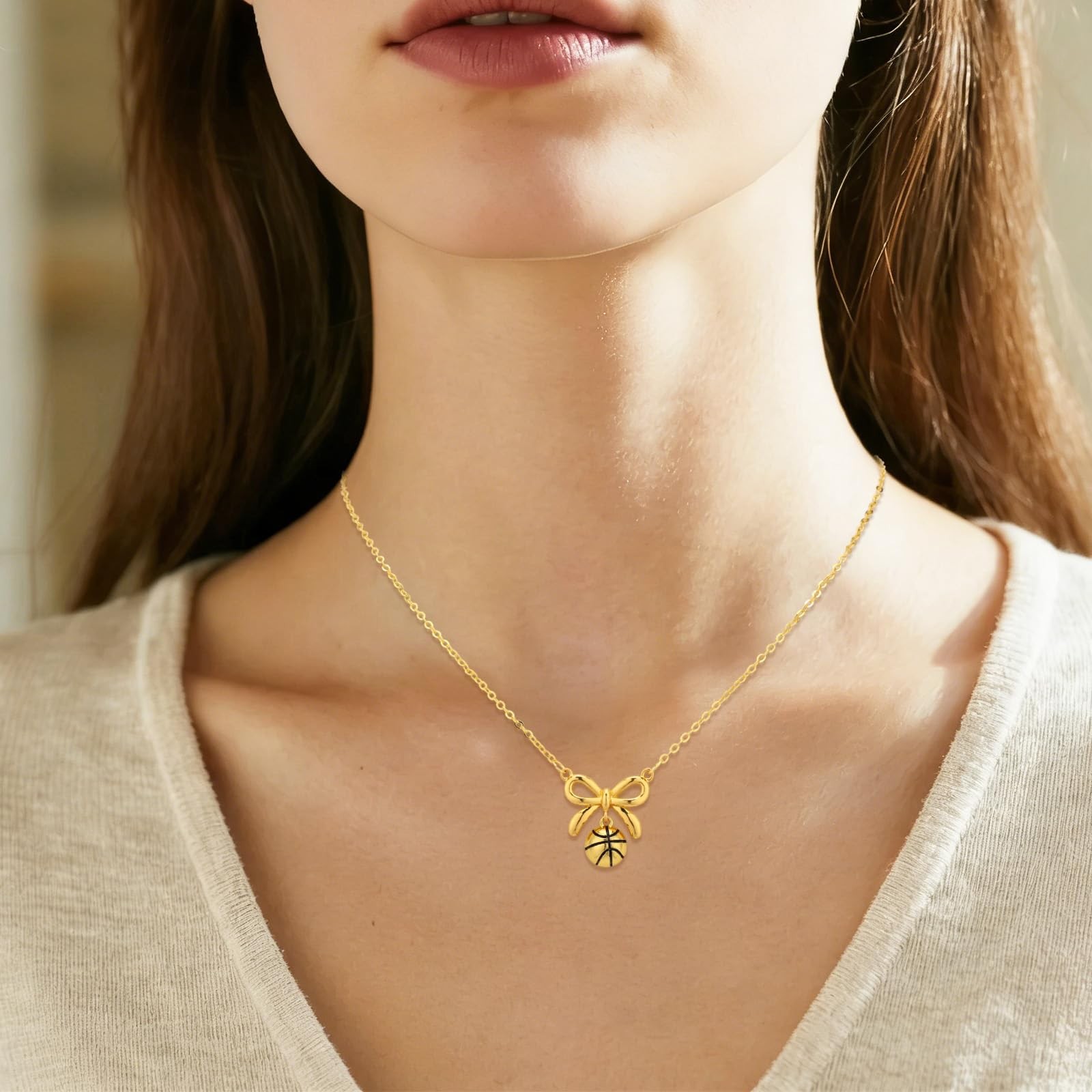 Mikovivi Basketball Necklaces, 40+5cm/16+2in Adjustable Bow Medium, gold-tone