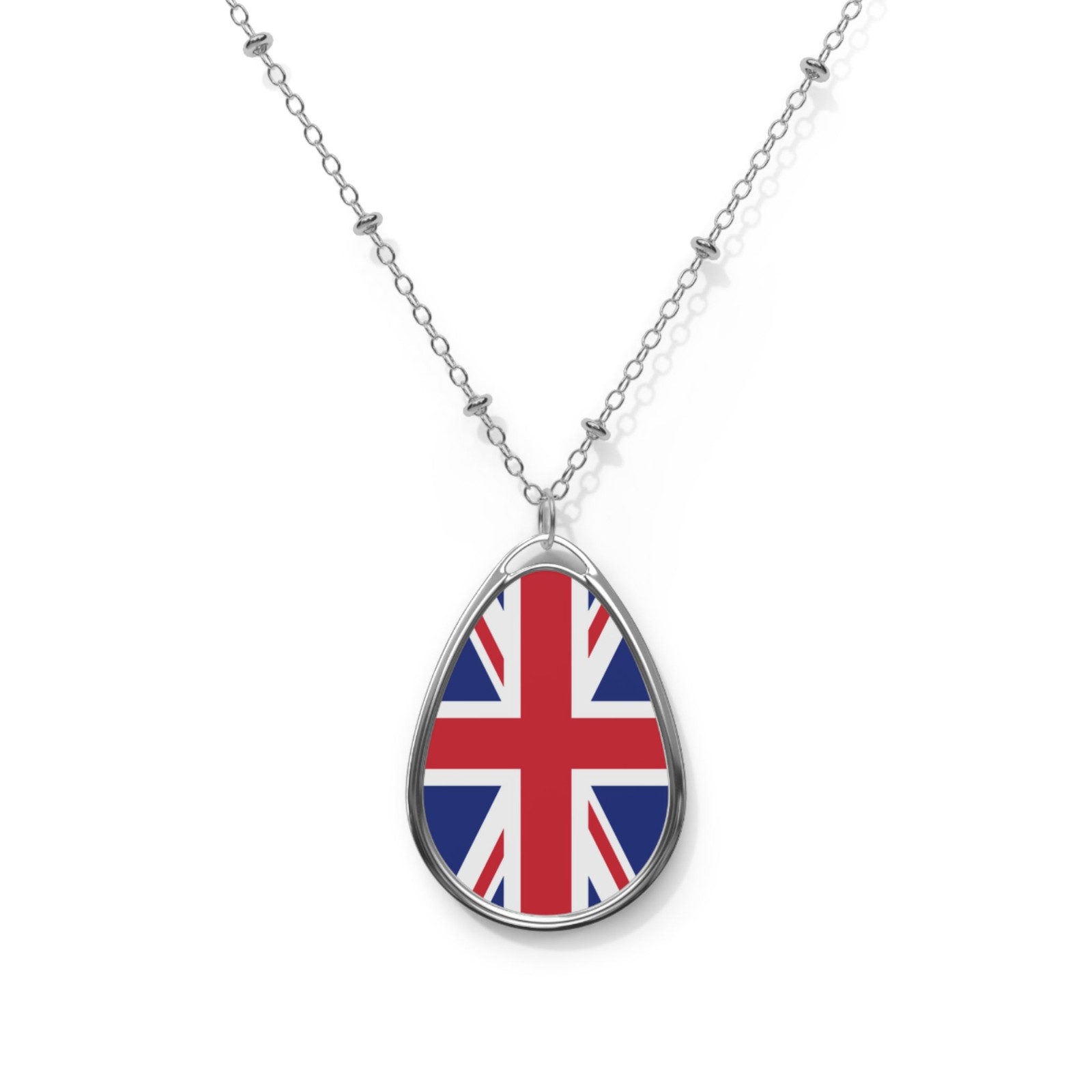 United Kingdom Flag Oval Necklace – Flag Pendant – One Size / Silver