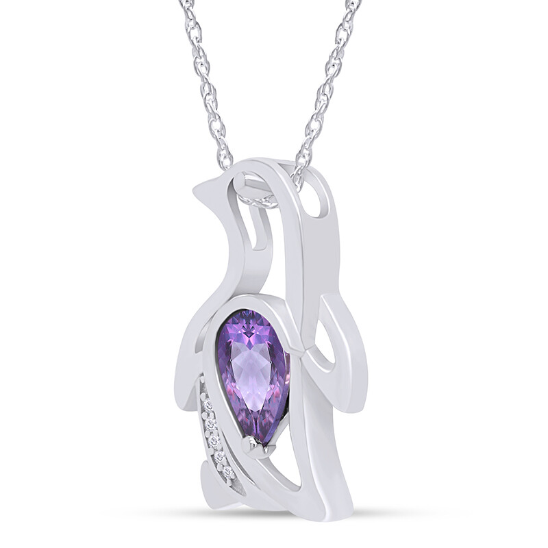 Simulated Alexandrite Penguin Pendant Necklace 14K Gold Plated Silver