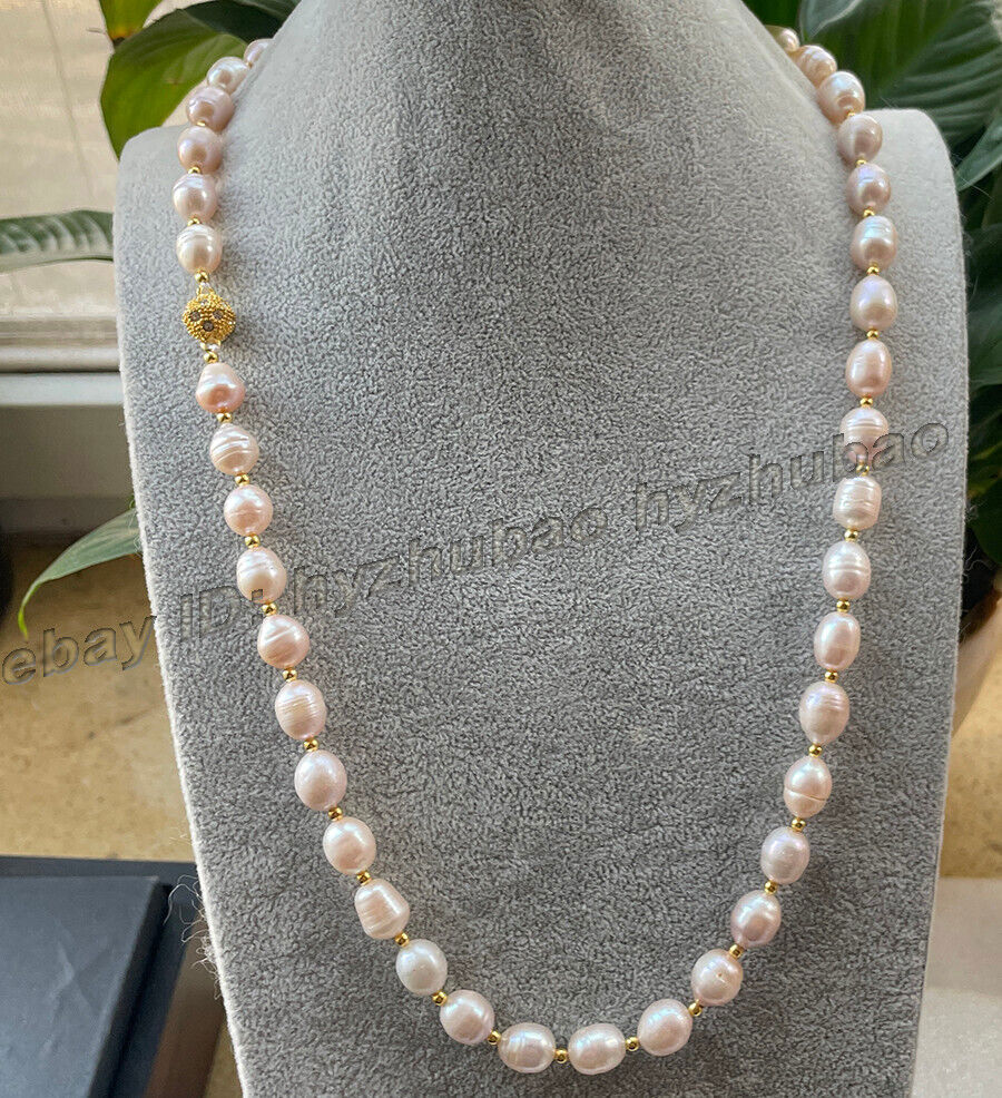 18-28″ 10-12mm Natural Rice Baroque Purple Pink Freshwater Pearl Beads Necklace